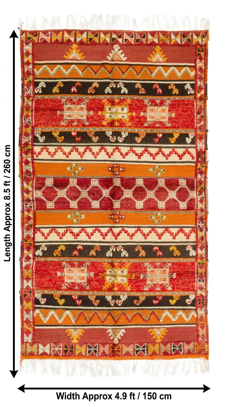 Moroccan Berber Wool Rug – Handwoven & Hand-Knotted Glaoui, 260 x 150 cm / 8.5 x 4.9 ft