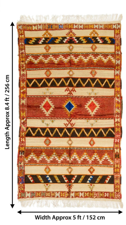 Moroccan Berber Wool Rug – Handwoven & Hand-Knotted Glaoui, 256 x 152 cm / 8.4 x 5 ft