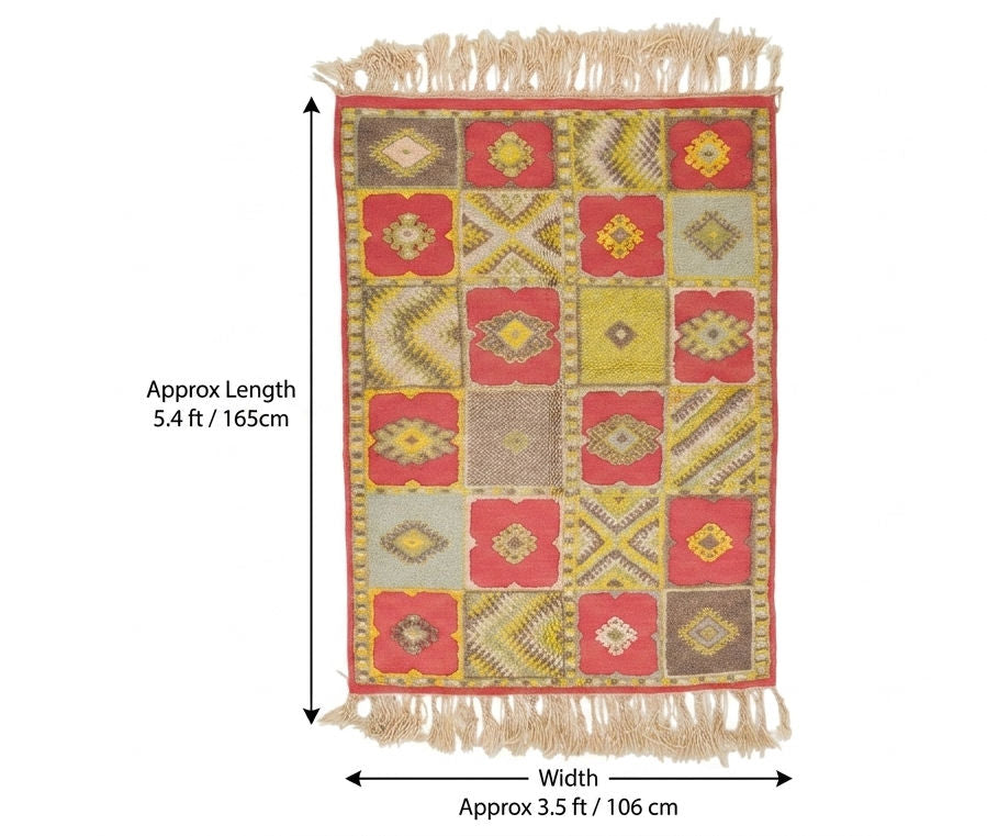 Moroccan Berber Wool Rug – Handwoven & Hand-Knotted, 165 x 106 cm / 5.4 x 3.5 ft