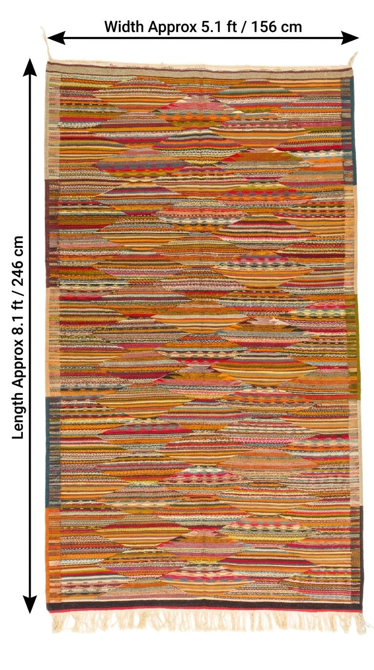 Moroccan Berber Wool Rug – Handwoven Reversible Taznakht Kilim, 246 x 156 cm / 8.1 x 5.1 ft