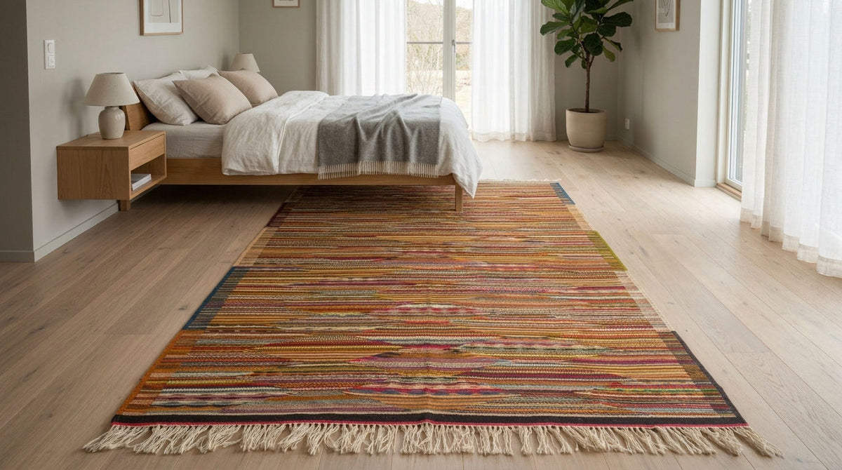 Moroccan Berber Wool Rug – Handwoven Reversible Taznakht Kilim, 246 x 156 cm / 8.1 x 5.1 ft