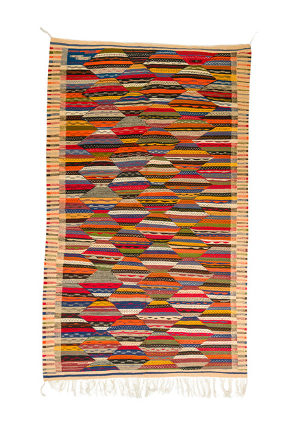 Moroccan Berber Wool Rug – Handwoven Reversible Taznakht Kilim, 256 x 154 cm / 8.4 x 5.1 ft