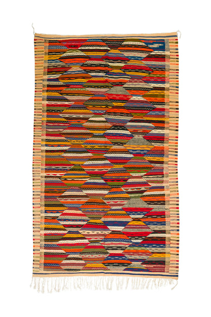 Moroccan Berber Wool Rug – Handwoven Reversible Taznakht Kilim, 256 x 154 cm / 8.4 x 5.1 ft