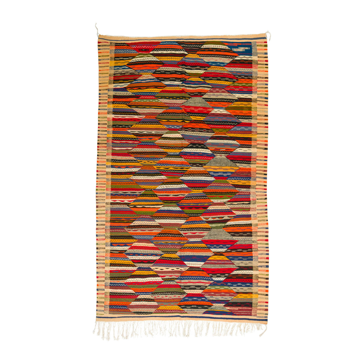Moroccan Berber Wool Rug – Handwoven Reversible Taznakht Kilim, 256 x 154 cm / 8.4 x 5.1 ft