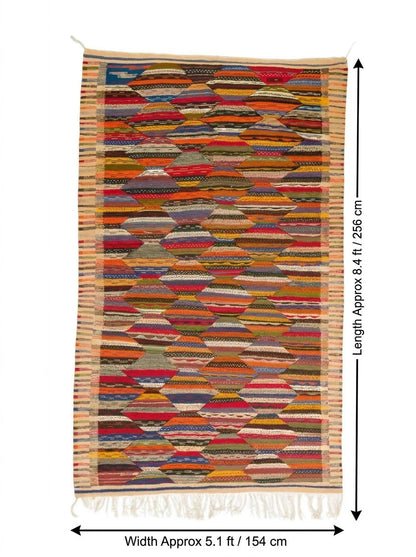 Moroccan Berber Wool Rug – Handwoven Reversible Taznakht Kilim, 256 x 154 cm / 8.4 x 5.1 ft