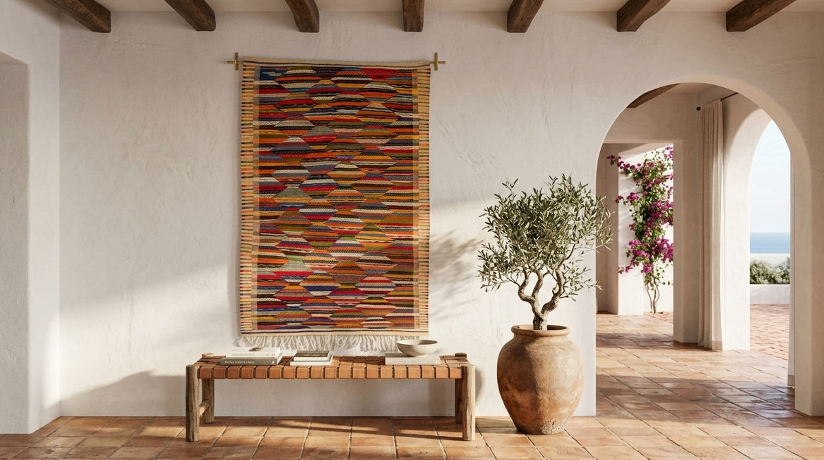Moroccan Berber Wool Rug – Handwoven Reversible Taznakht Kilim, 256 x 154 cm / 8.4 x 5.1 ft