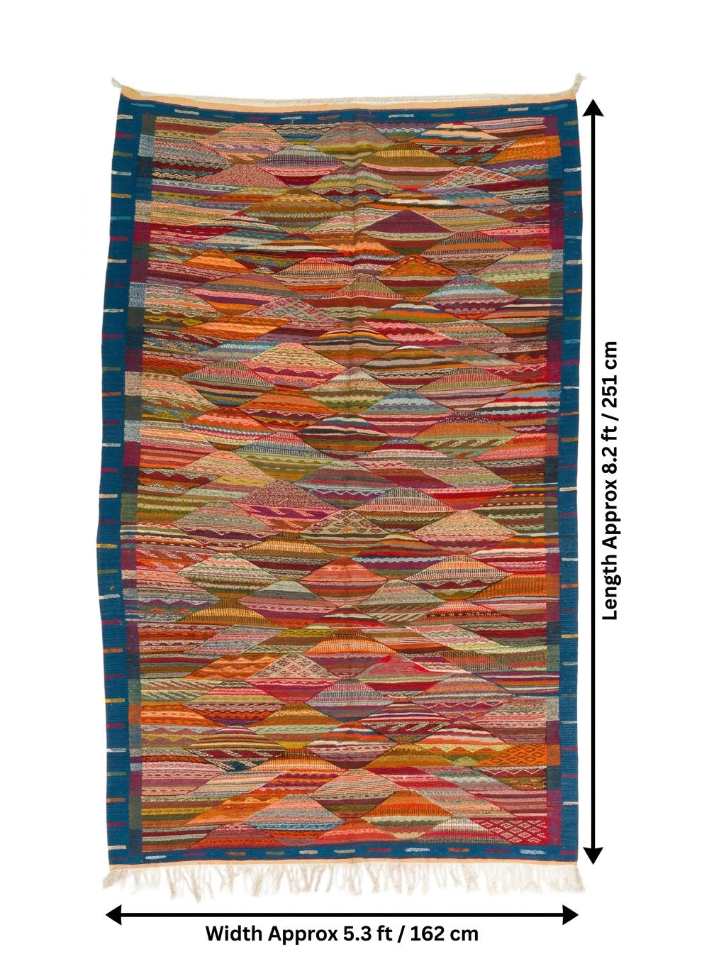 Moroccan Berber Wool Rug – Handwoven Reversible Taznakht Kilim, 251 x 162 cm / 8.2 x 5.3 ft