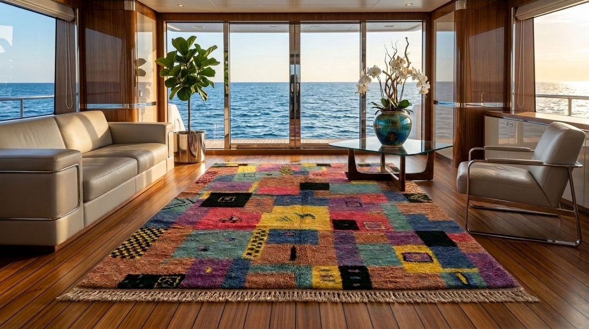 Moroccan Berber Wool Rug – Hand-Knotted Abstract, 203 x 152 cm / 6.7 x 5 ft