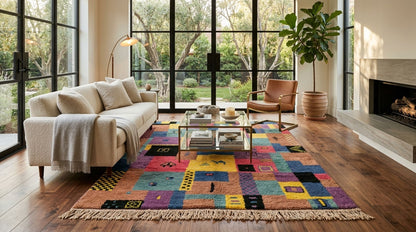 Moroccan Berber Wool Rug – Hand-Knotted Abstract, 203 x 152 cm / 6.7 x 5 ft