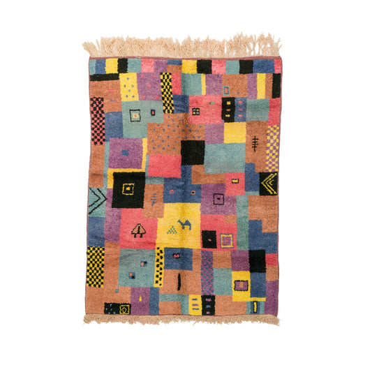 Moroccan Berber Wool Rug – Hand-Knotted Abstract, 203 x 152 cm / 6.7 x 5 ft
