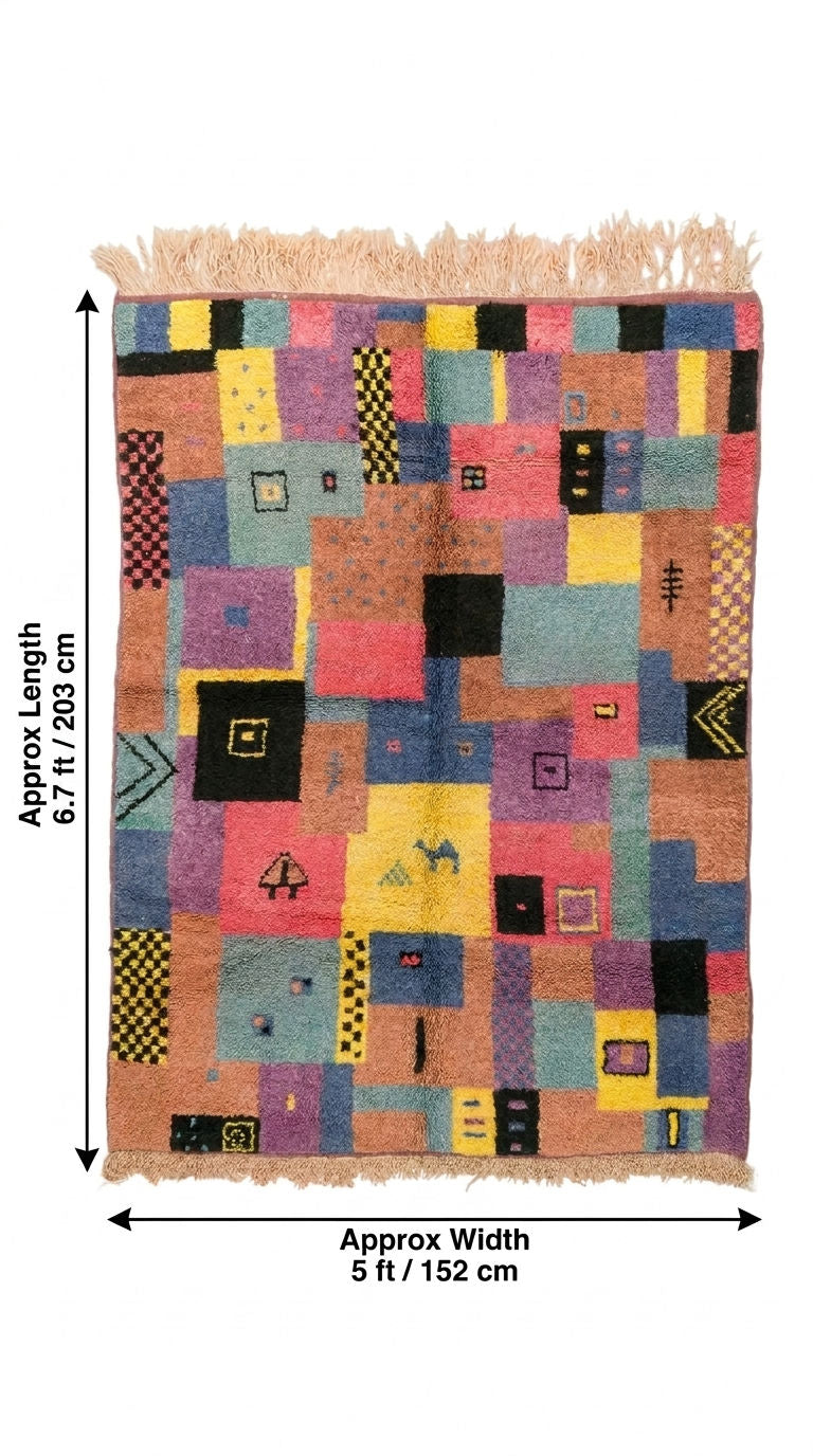 Moroccan Berber Wool Rug – Hand-Knotted Abstract, 203 x 152 cm / 6.7 x 5 ft