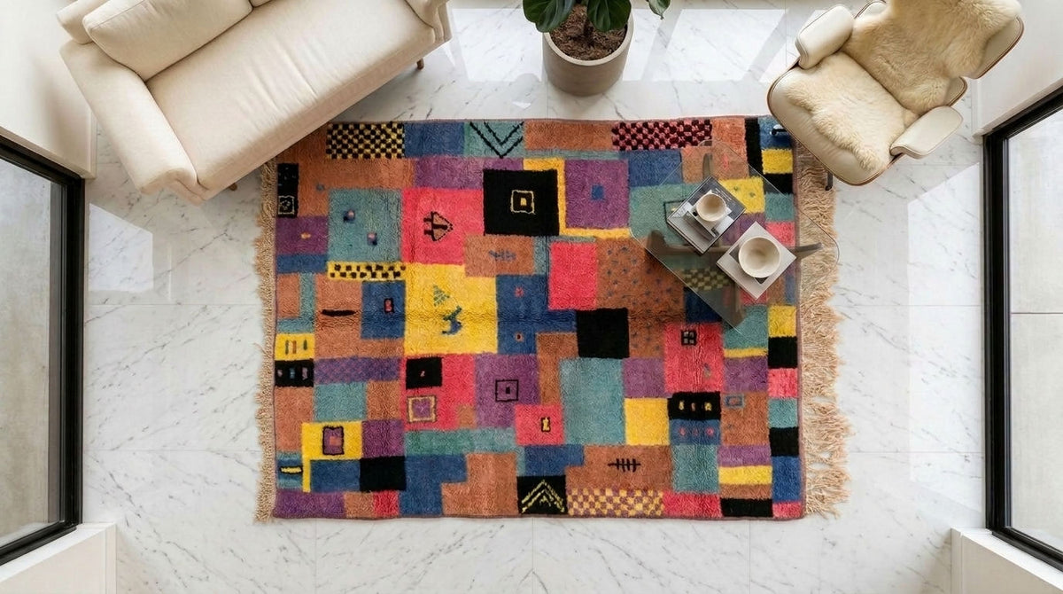 Moroccan Berber Wool Rug – Hand-Knotted Abstract, 203 x 152 cm / 6.7 x 5 ft