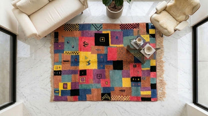 Moroccan Berber Wool Rug – Hand-Knotted Abstract, 203 x 152 cm / 6.7 x 5 ft