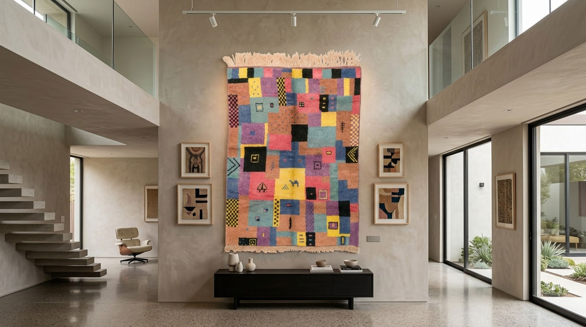 Moroccan Berber Wool Rug – Hand-Knotted Abstract, 203 x 152 cm / 6.7 x 5 ft