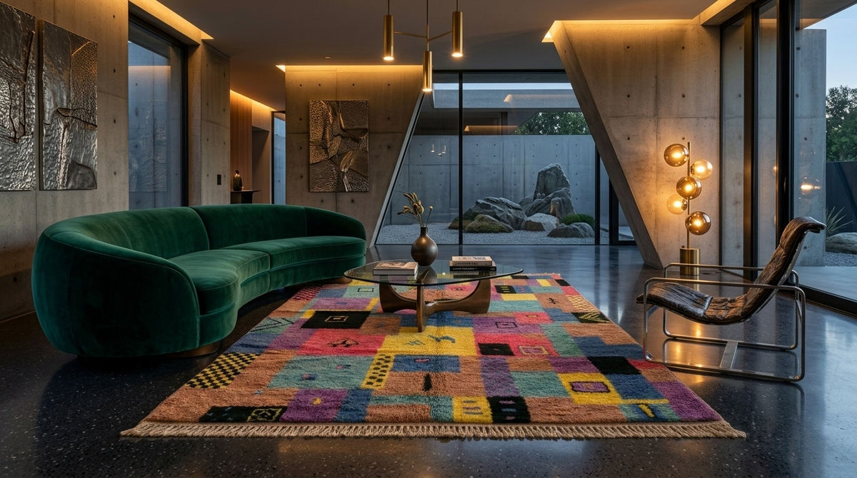 Moroccan Berber Wool Rug – Hand-Knotted Abstract, 203 x 152 cm / 6.7 x 5 ft