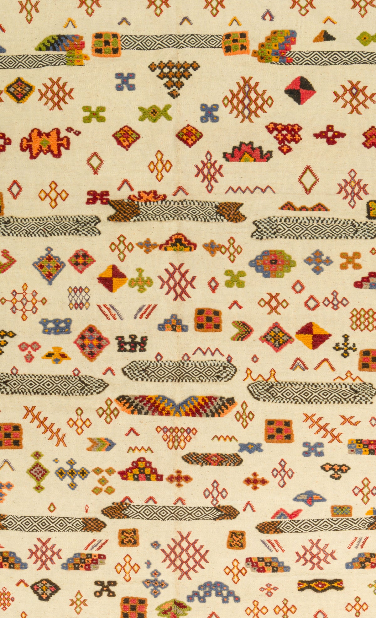 Moroccan Berber Wool Rug Cream – Handwoven Hand Knotted Embroidered, 263x143cm / 8.6x4.7ft