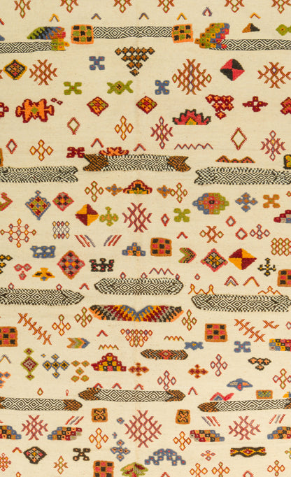 Moroccan Berber Wool Rug Cream – Handwoven Hand Knotted Embroidered, 263x143cm / 8.6x4.7ft