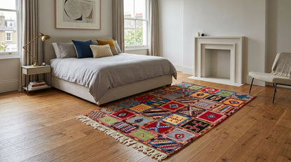 Moroccan berber rug in bedroom.