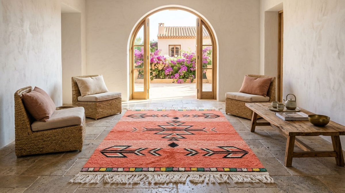 Moroccan Berber Wool Rug – Hand-Knotted Geometric, 208 x 153 cm / 6.8 x 5 ft