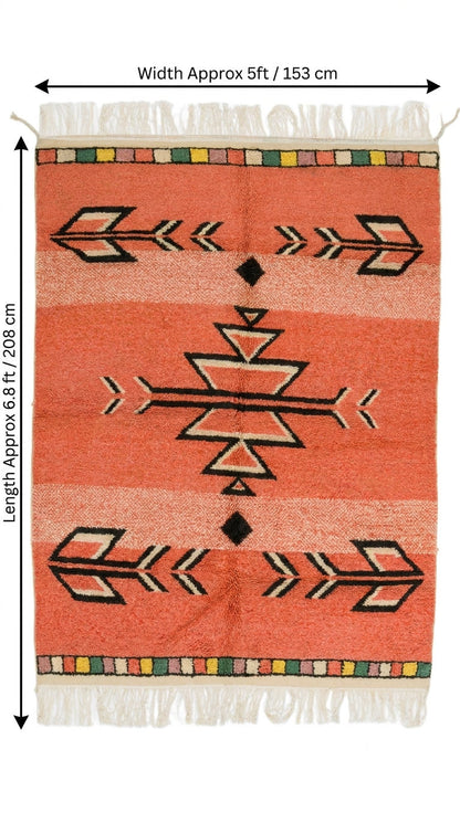 Moroccan Berber Wool Rug – Hand-Knotted Geometric, 208 x 153 cm / 6.8 x 5 ft