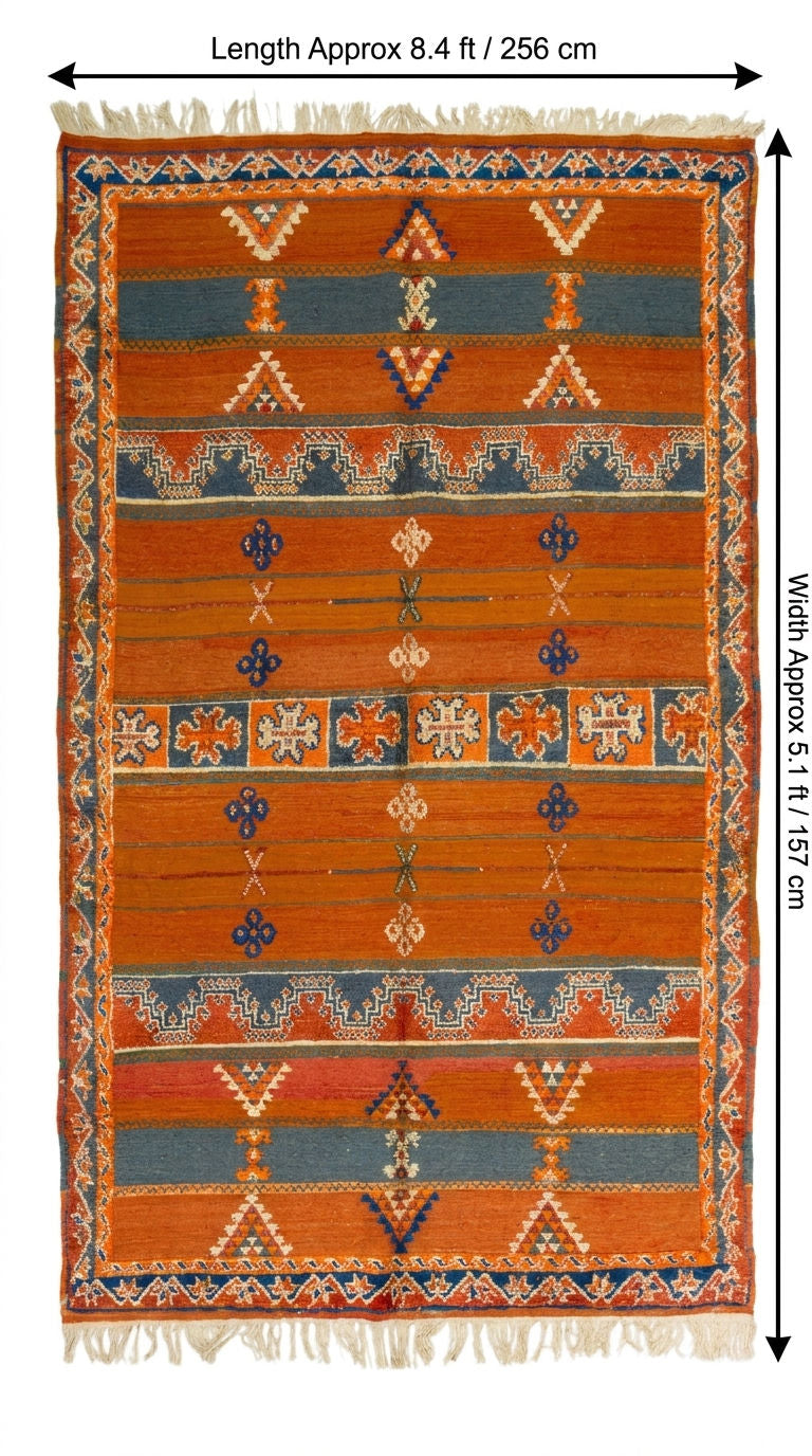 Moroccan Berber Wool Rug – Handwoven & Hand-Knotted Glaoui, 256 x 157 cm / 8.4 x 5.1 ft