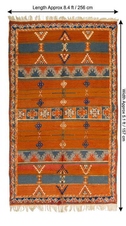 Moroccan Berber Wool Rug – Handwoven & Hand-Knotted Glaoui, 256 x 157 cm / 8.4 x 5.1 ft