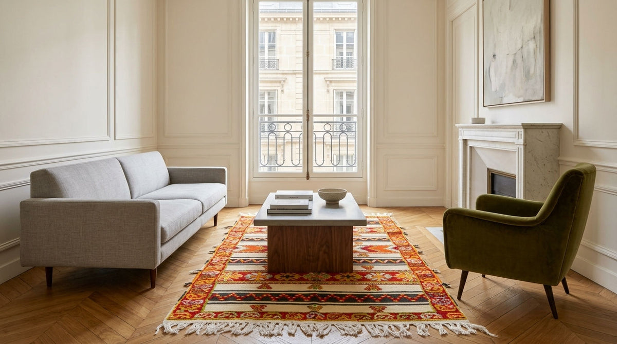 Moroccan Berber Wool Rug – Handwoven & Hand-Knotted Glaoui, 242 x 143 cm / 7.9 x 4.7 ft
