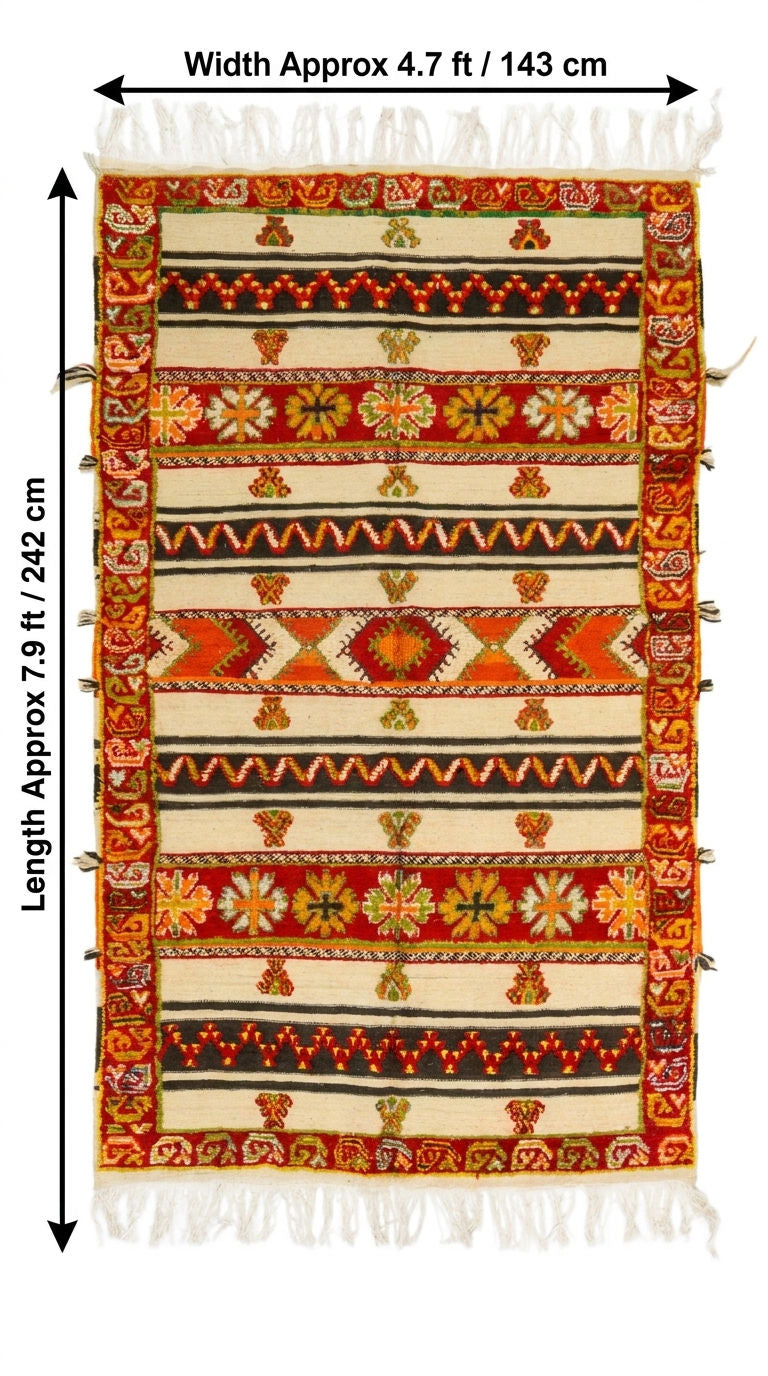 Moroccan Berber Wool Rug – Handwoven & Hand-Knotted Glaoui, 242 x 143 cm / 7.9 x 4.7 ft