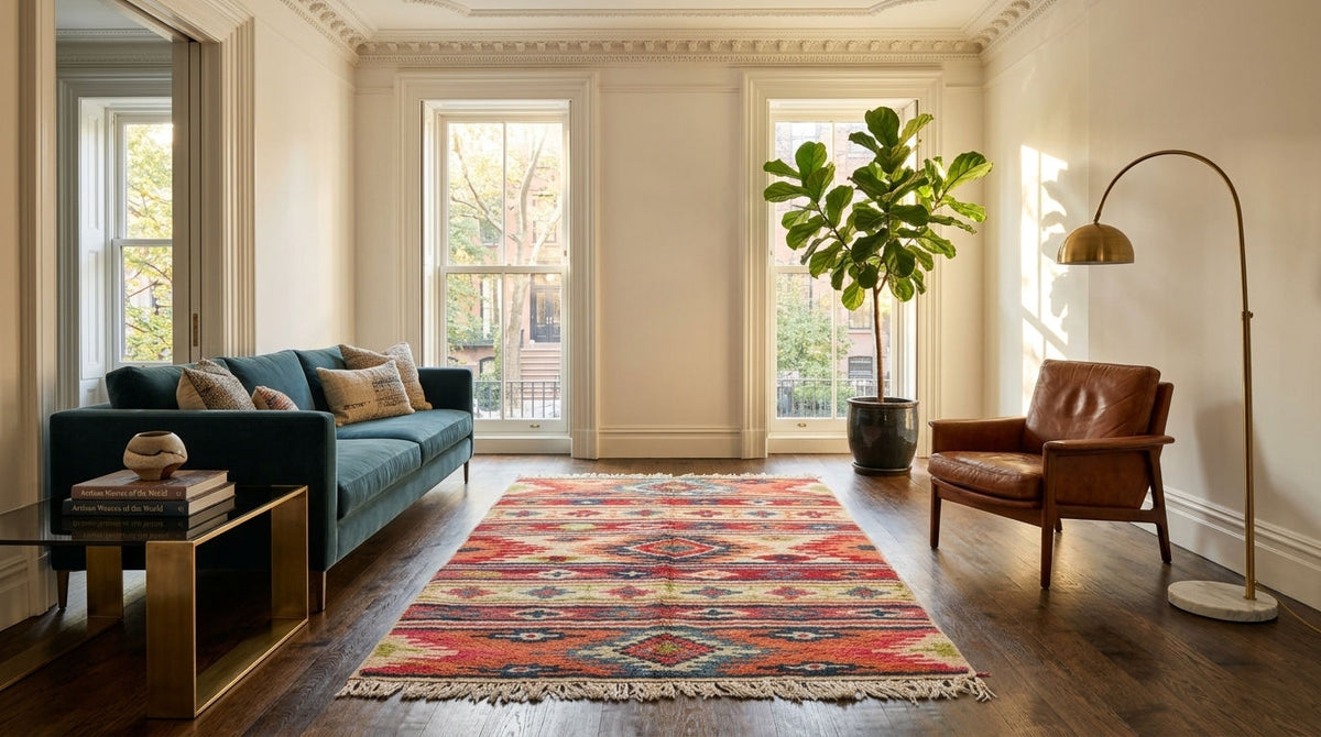 Moroccan Berber Wool Rug – Hand-Knotted Geometric, 225 x 140 cm / 7.4 x 4.6 ft