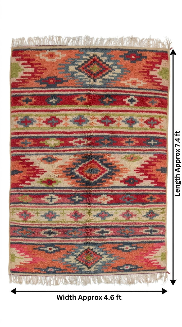 Moroccan Berber Wool Rug – Hand-Knotted Geometric, 225 x 140 cm / 7.4 x 4.6 ft