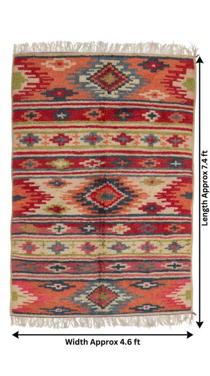 Moroccan Berber Wool Rug – Hand-Knotted Geometric, 225 x 140 cm / 7.4 x 4.6 ft