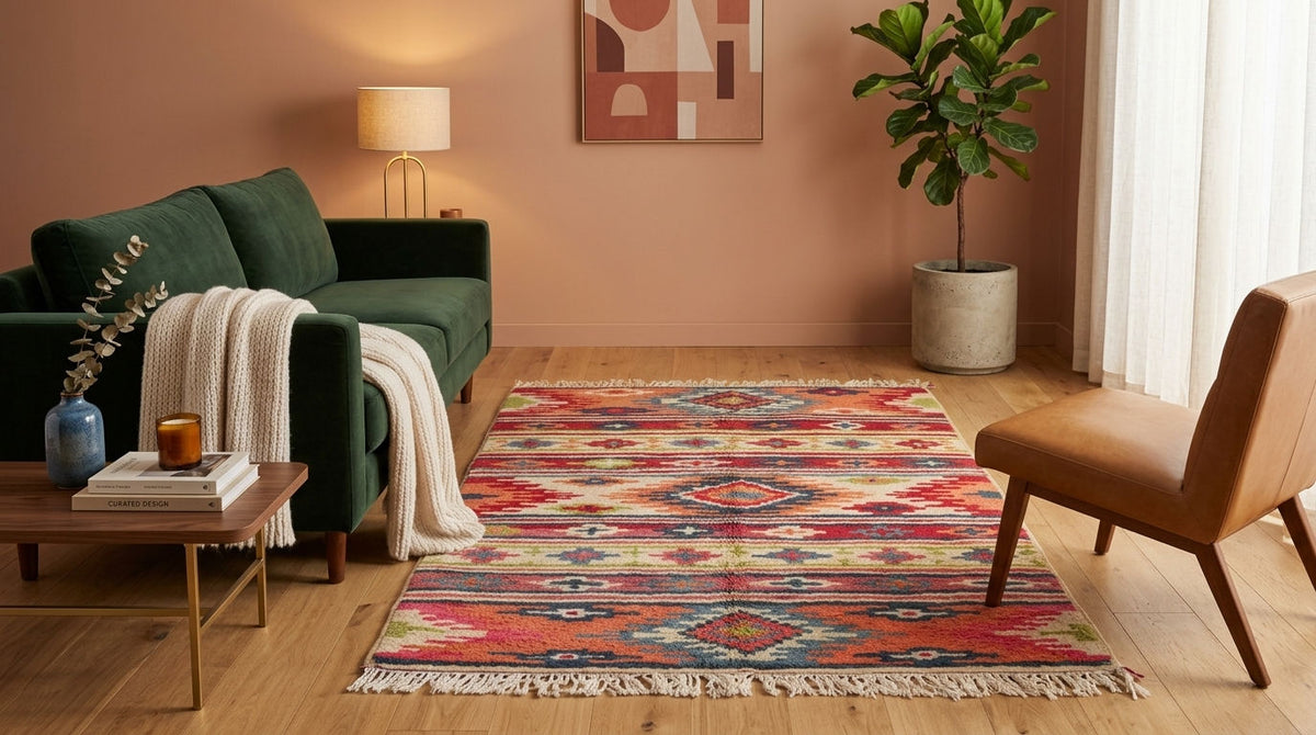 Moroccan Berber Wool Rug – Hand-Knotted Geometric, 225 x 140 cm / 7.4 x 4.6 ft