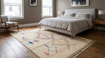 Moroccan Azilal Rug Cream Diamond – Hand-Knotted Berber Wool, 286 x 190 cm / 9.4 x 6.2 ft