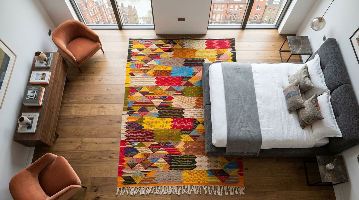 Moroccan Berber Wool Rug – Handwoven Reversible Taznakht Kilim, 308 x 193 cm / 10 x 6.3 ft
