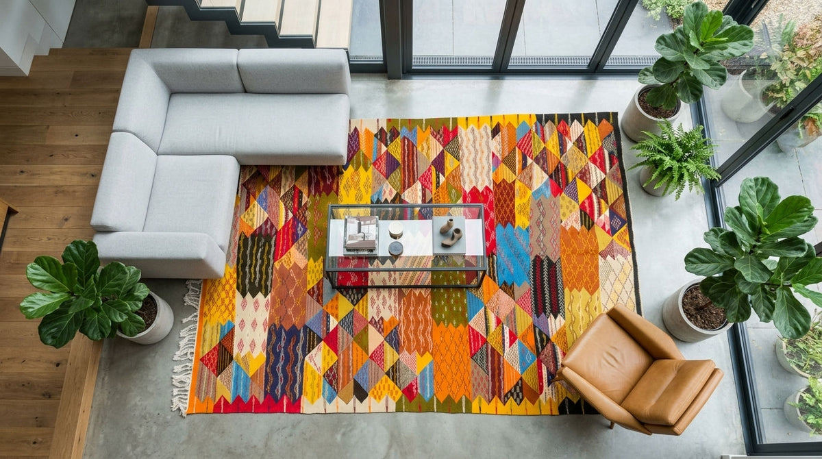 Moroccan Berber Wool Rug – Handwoven Reversible Taznakht Kilim, 308 x 193 cm / 10 x 6.3 ft
