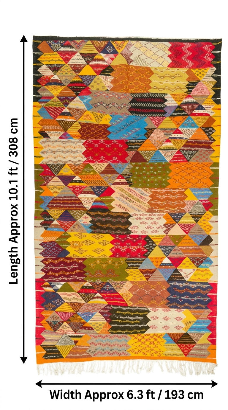 Moroccan Berber Wool Rug – Handwoven Reversible Taznakht Kilim, 308 x 193 cm / 10 x 6.3 ft