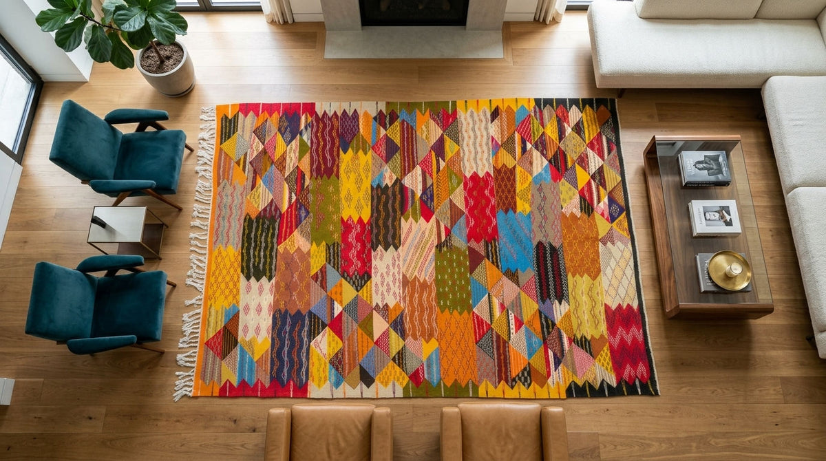 Moroccan Berber Wool Rug – Handwoven Reversible Taznakht Kilim, 308 x 193 cm / 10 x 6.3 ft