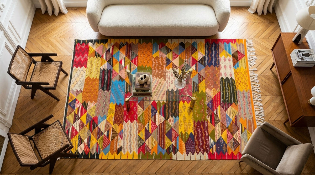 Moroccan Berber Wool Rug – Handwoven Reversible Taznakht Kilim, 308 x 193 cm / 10 x 6.3 ft