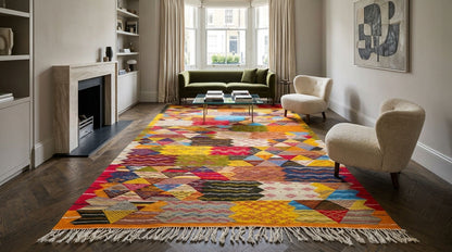 Moroccan Berber Wool Rug – Handwoven Reversible Taznakht Kilim, 308 x 193 cm / 10 x 6.3 ft
