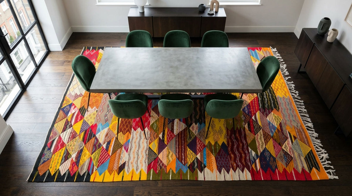Moroccan Berber Wool Rug – Handwoven Reversible Taznakht Kilim, 308 x 193 cm / 10 x 6.3 ft