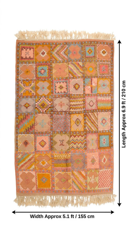 Moroccan Berber Wool Rug – Handwoven & Hand-Knotted, 210 x 155 cm / 6.9 x 5.1 ft