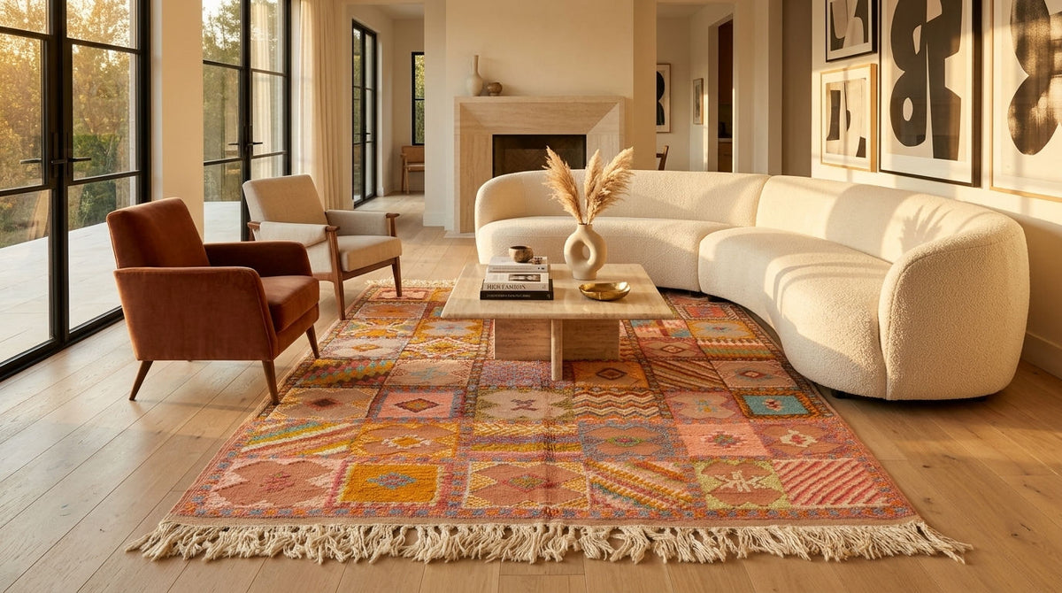 Moroccan Berber Wool Rug – Handwoven & Hand-Knotted, 210 x 155 cm / 6.9 x 5.1 ft