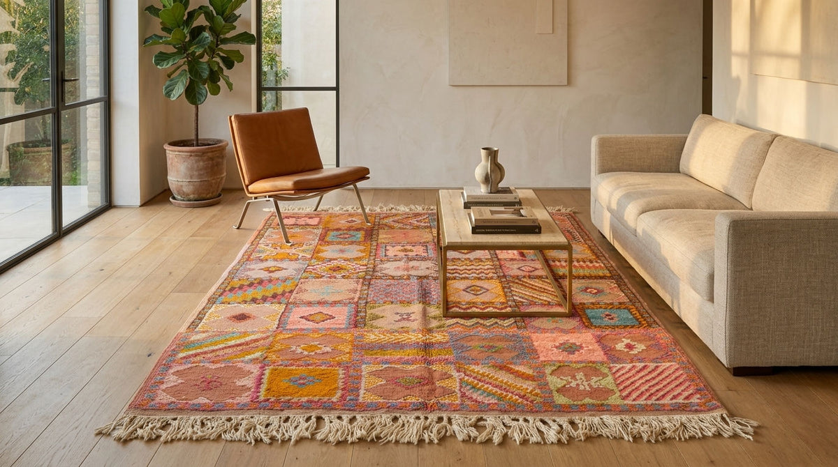 Moroccan Berber Wool Rug – Handwoven & Hand-Knotted, 210 x 155 cm / 6.9 x 5.1 ft