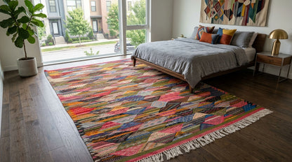 Moroccan Berber Wool Rug – Handwoven Reversible Taznakht Kilim, 298 x 198 cm / 9.8 x 6.5 ft