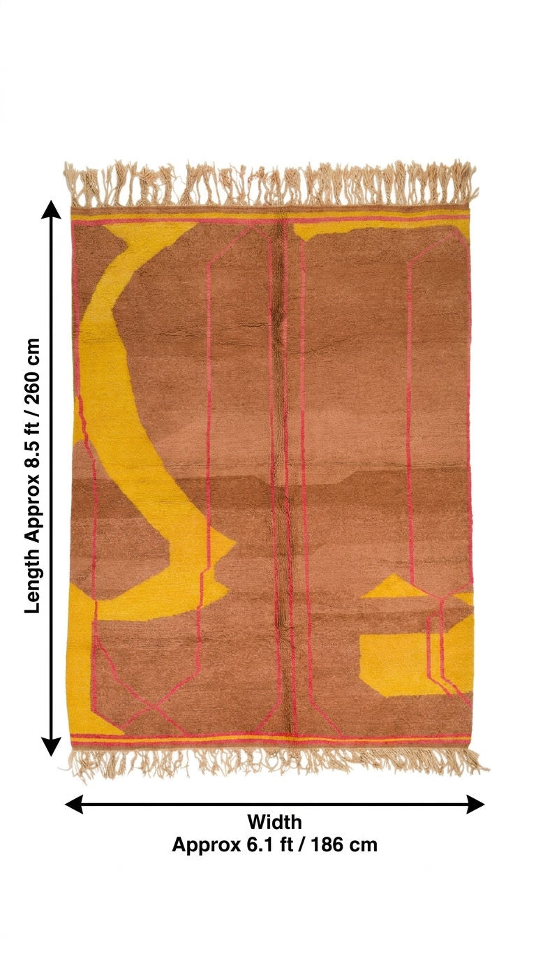 A rectangular woven rug with fringe on the top and bottom, shown on a white background with dimension arrows.