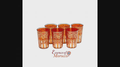 Moroccan Tea Glasses Orange & Gold Beautiful Classical Design Hand Painted Hand Decorated Pack of 6