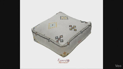 Moroccan Sabra Silk Pouf Pouffe Floor Cushion Pillow Cover Off-White Handmade (SP6)