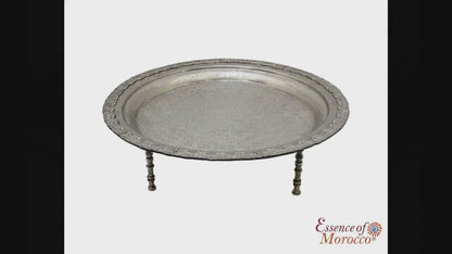 Vintage Moroccan Serving Tray Table with Removable Legs – 53 cm Silver Maillechort
