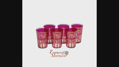 Moroccan Tea Glasses Fuchsia Pink & Gold Beautiful Classical Moroccan Design Hand Painted Pack of 6