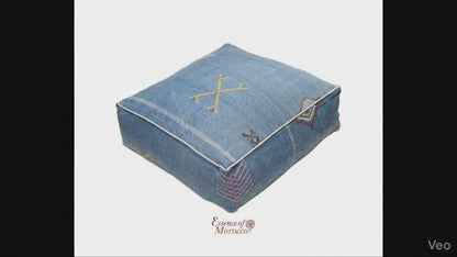 Moroccan Sabra Silk Pouf Pouffe Floor Cushion Pillow Cover Blue Handmade (SP5)